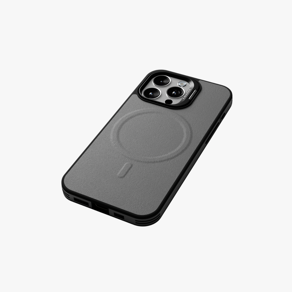 PrimoEdge – Grey Luxe Leather design Magsafe case for iPhone 15 pro