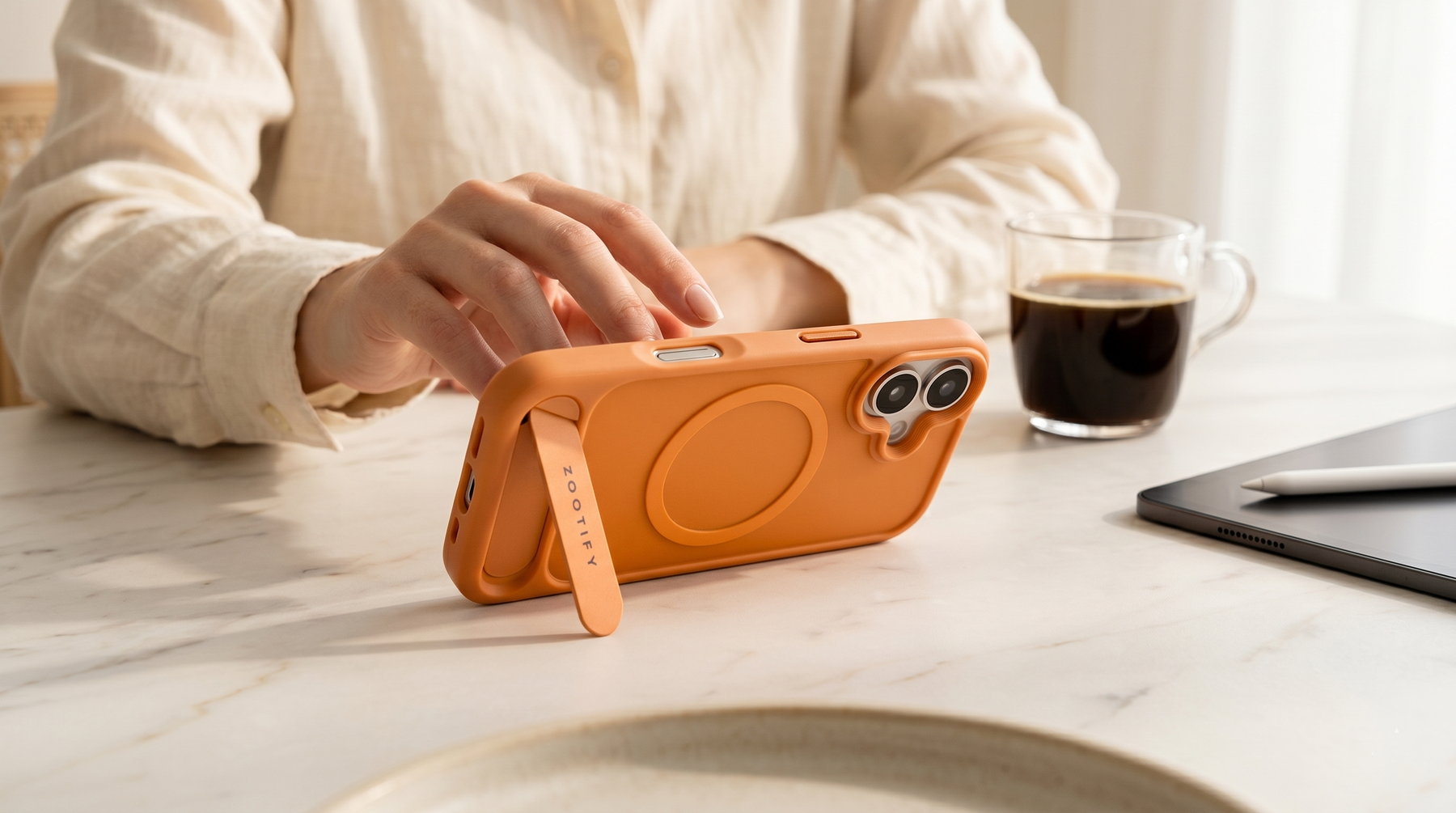 Frostand – Orange Frosted MagSafe Case Cover with Kickstand for iPhone 17 banner 2