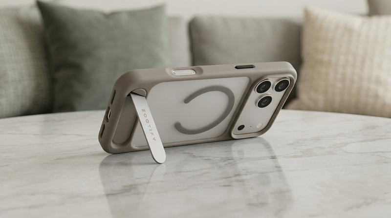 Frostand – Grey Frosted MagSafe Case Cover with Kickstand for iPhone 17 Pro Max mobile banner 1