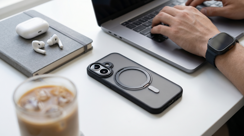 Orbit Grip – Black O-Stand MagSafe case cover for iPhone 17 mobile banner 2