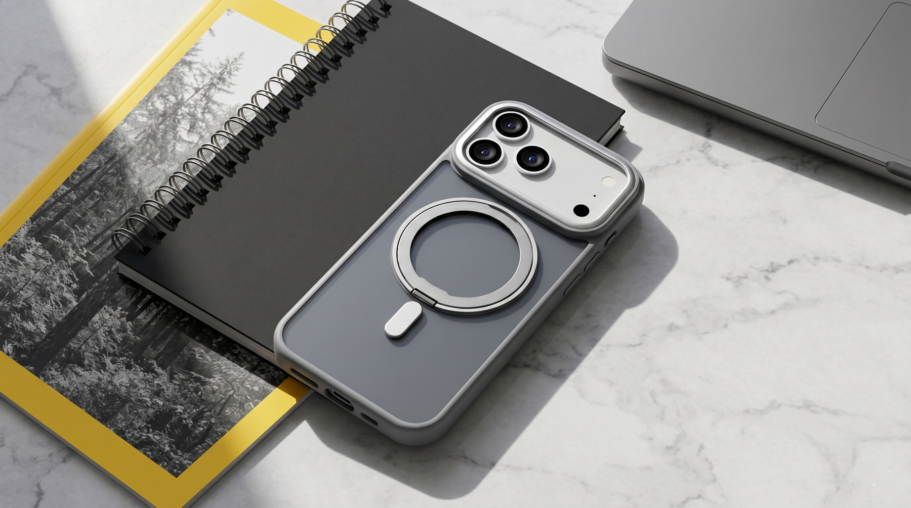 Orbit Grip – Grey O-Stand MagSafe case cover for iPhone 17 Pro Max banner 2
