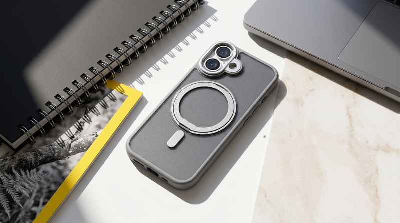 Orbit Grip – Grey O-Stand MagSafe case cover for iPhone 17 mobile banner 2
