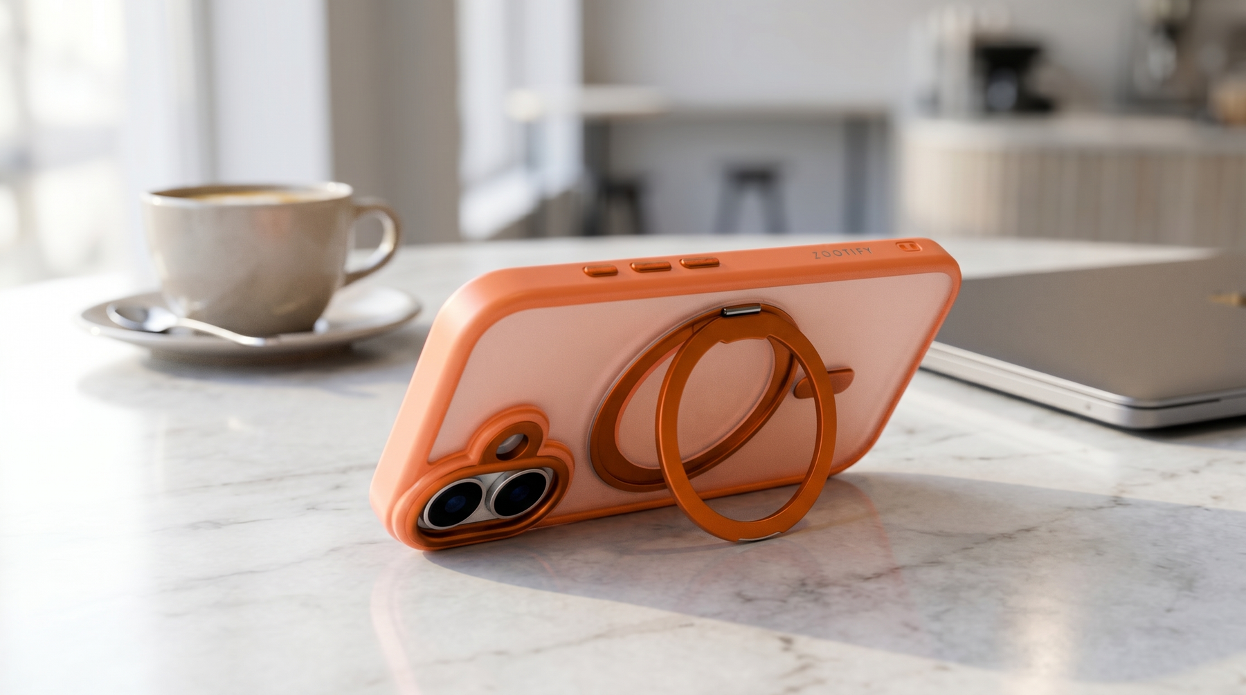 Orbit Grip – Orange O-Stand MagSafe case cover for iPhone 17 banner 2