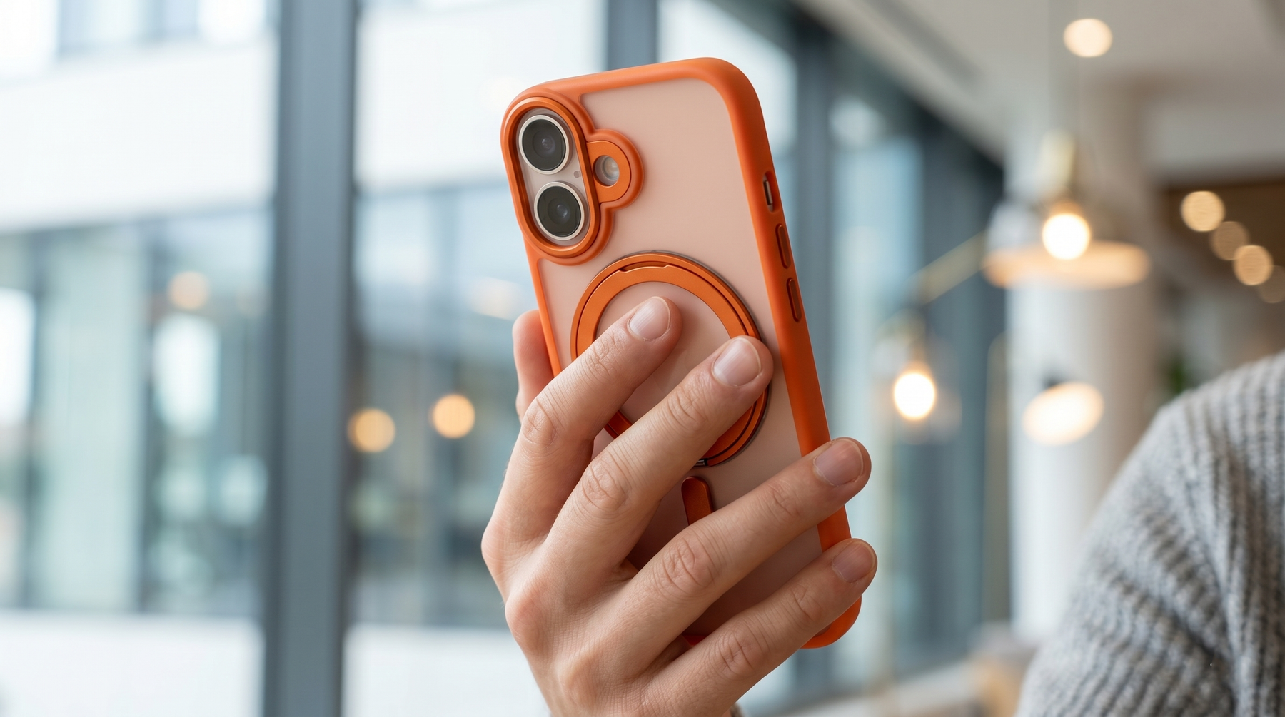 Orbit Grip – Orange O-Stand MagSafe case cover for iPhone 17 banner 1