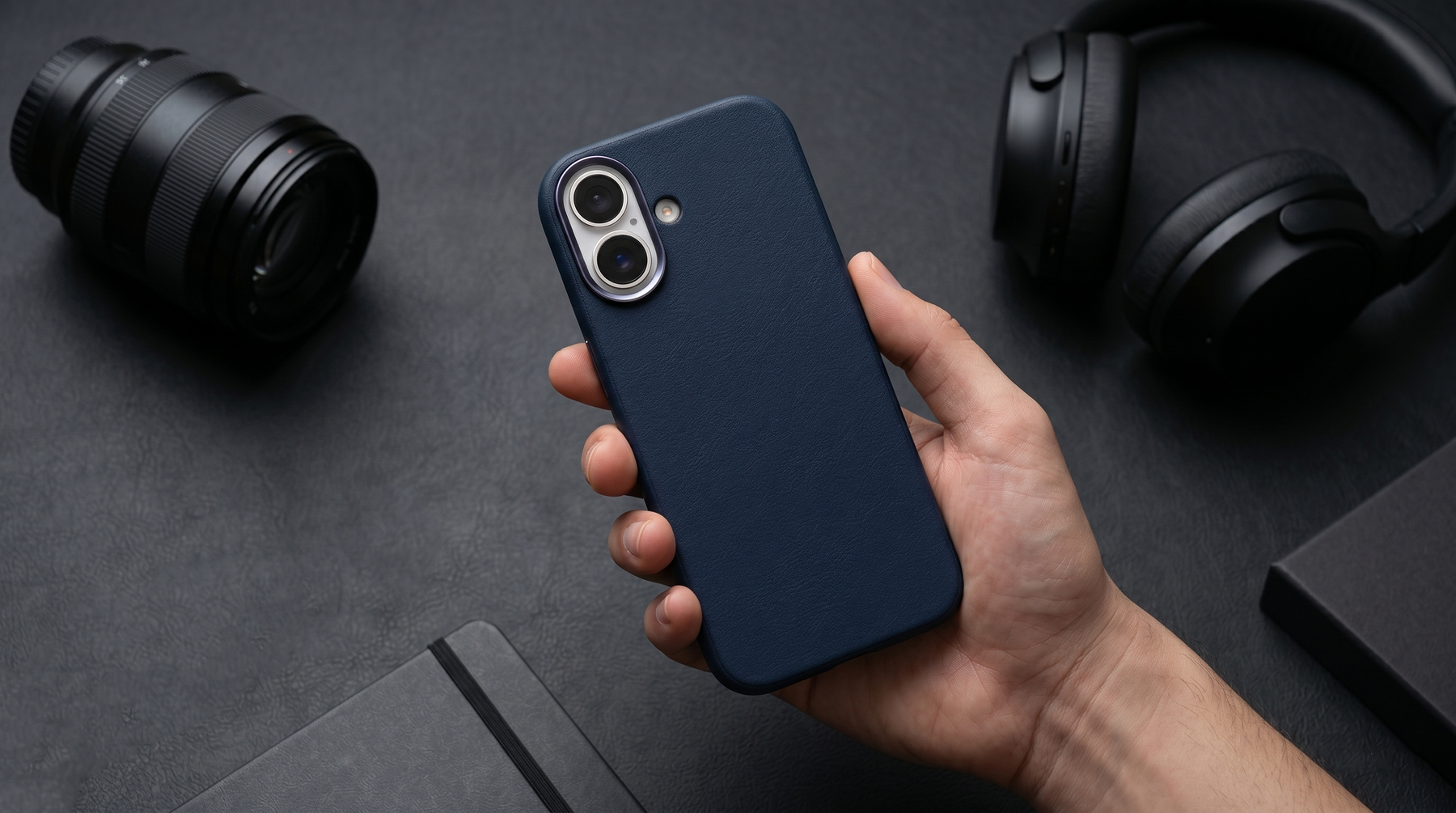 Primo – Blue Leather Premium MagSafe Case Cover for iPhone 17 banner 1