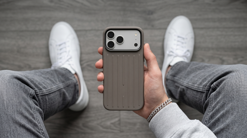 Ridge  – Grey Premium Modern Leather-texture MagSafe Case Cover for iPhone 17 Pro Max mobile banner 1