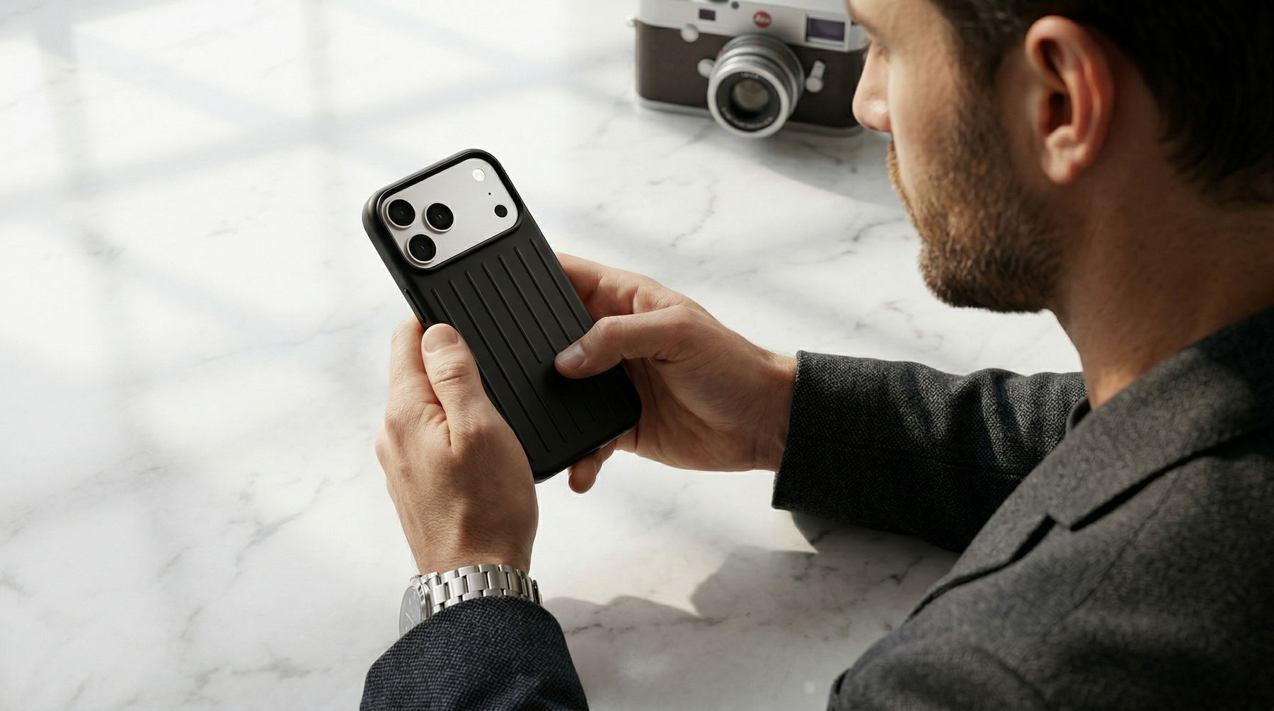 Ridge  – Black Premium Modern Leather-texture MagSafe Case Cover for iPhone 17 Pro Max banner 1